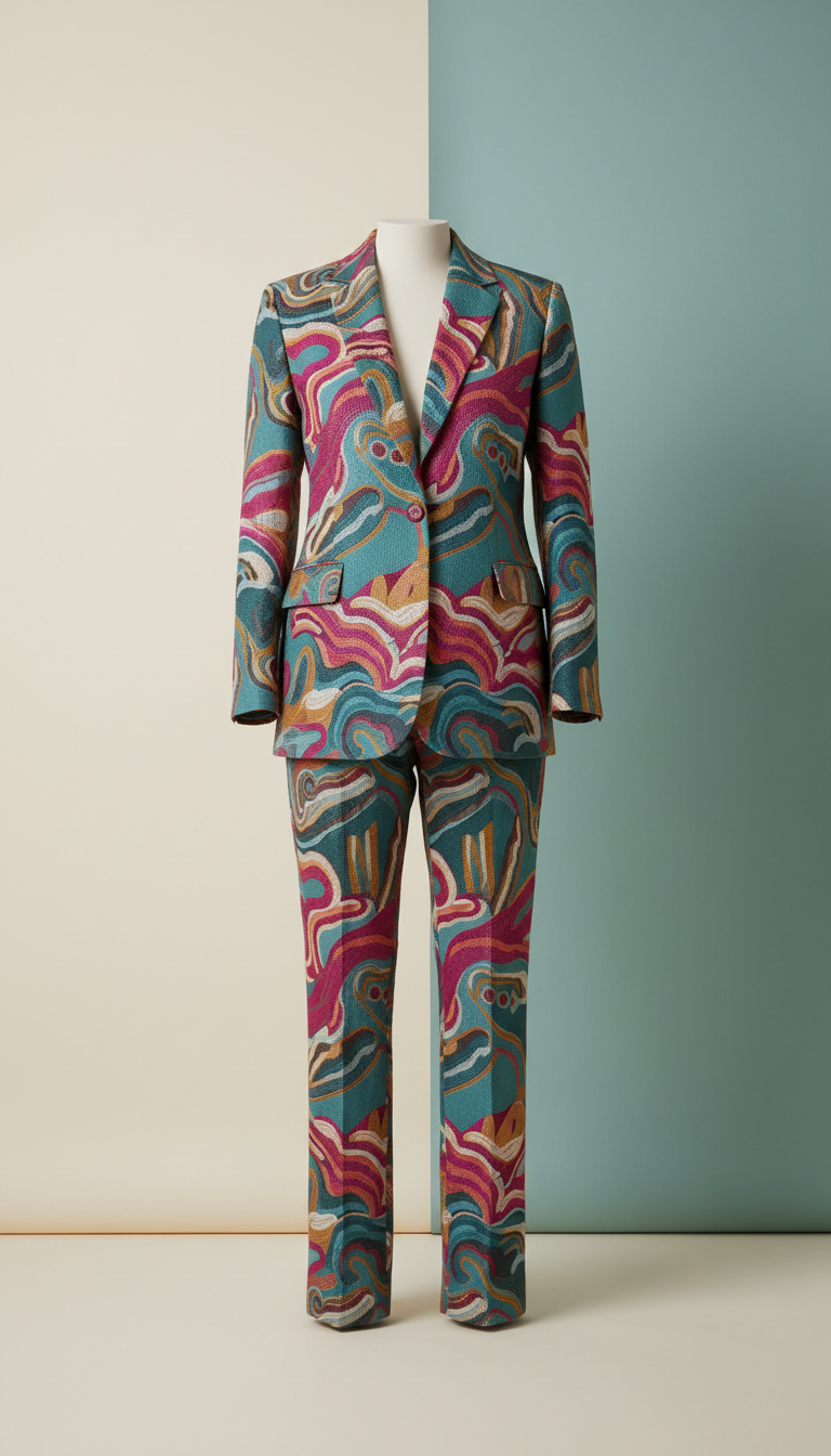 Embroidered teal mirage stitched suit