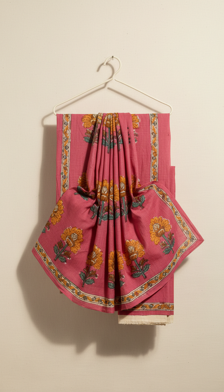 Cerise pink unstitched cotton fabric set